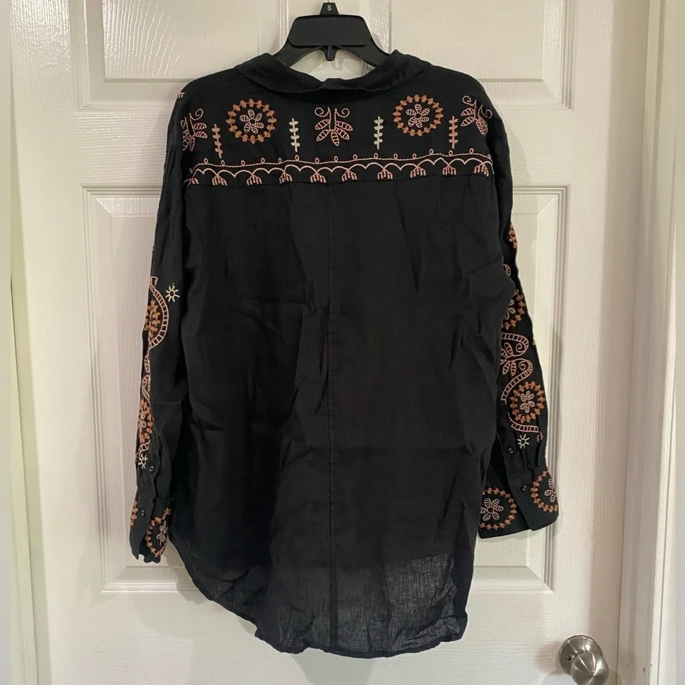 Johnny Was Faye Relaxed Linen Button Down Embroidered Shirt Lagenlook Size L - Picture 9 of 15
